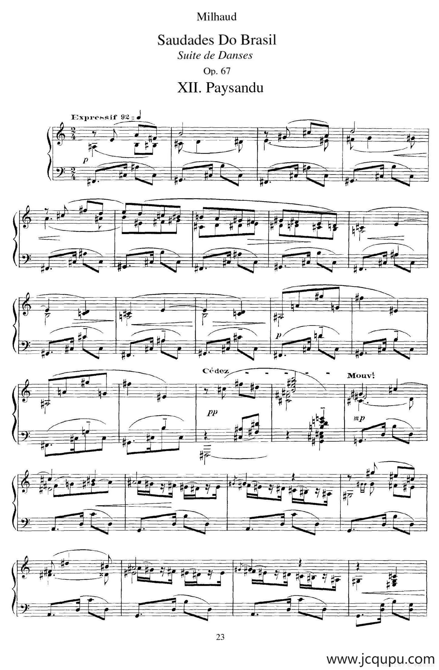 Saudados do Brasil Op.67（巴西回忆·XII）简谱