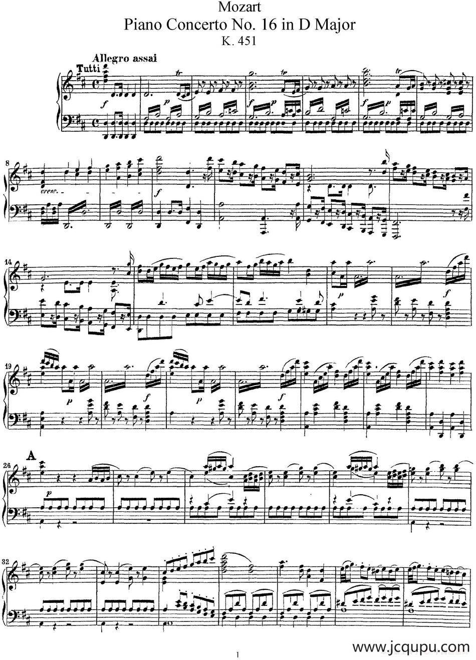 二十八部钢琴协奏曲 No.16简谱