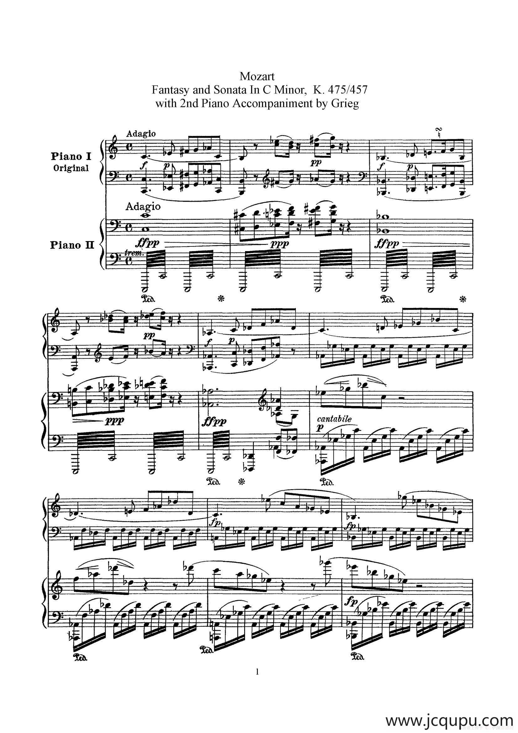 Piano Sonata in c Minor K.475,457 - 2 Pianos（根据21首钢琴奏鸣曲改编的双钢琴版钢琴奏鸣曲四首）简谱