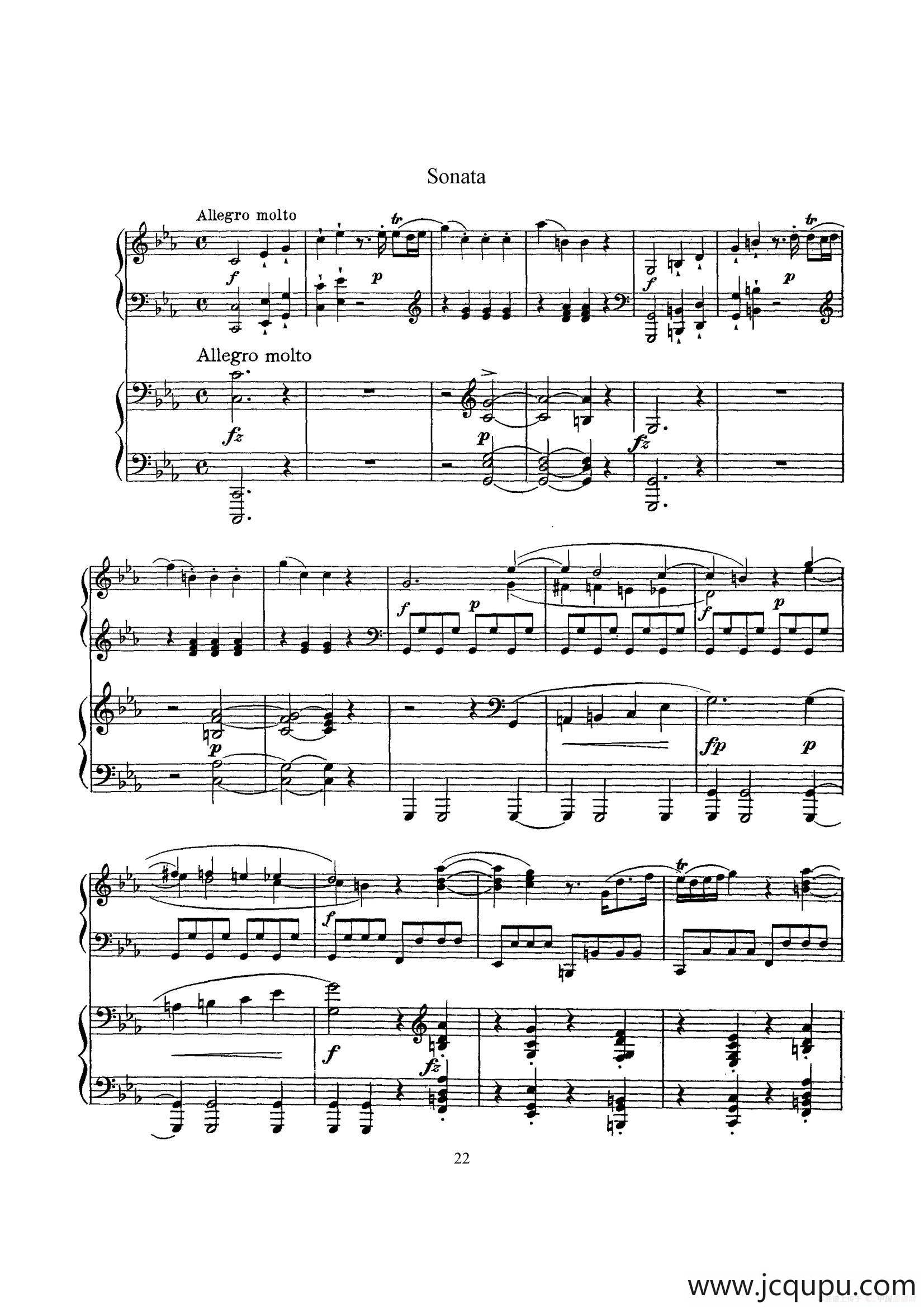 根据21首钢琴奏鸣曲改编的双钢琴版钢琴奏鸣曲四首（第二首）简谱