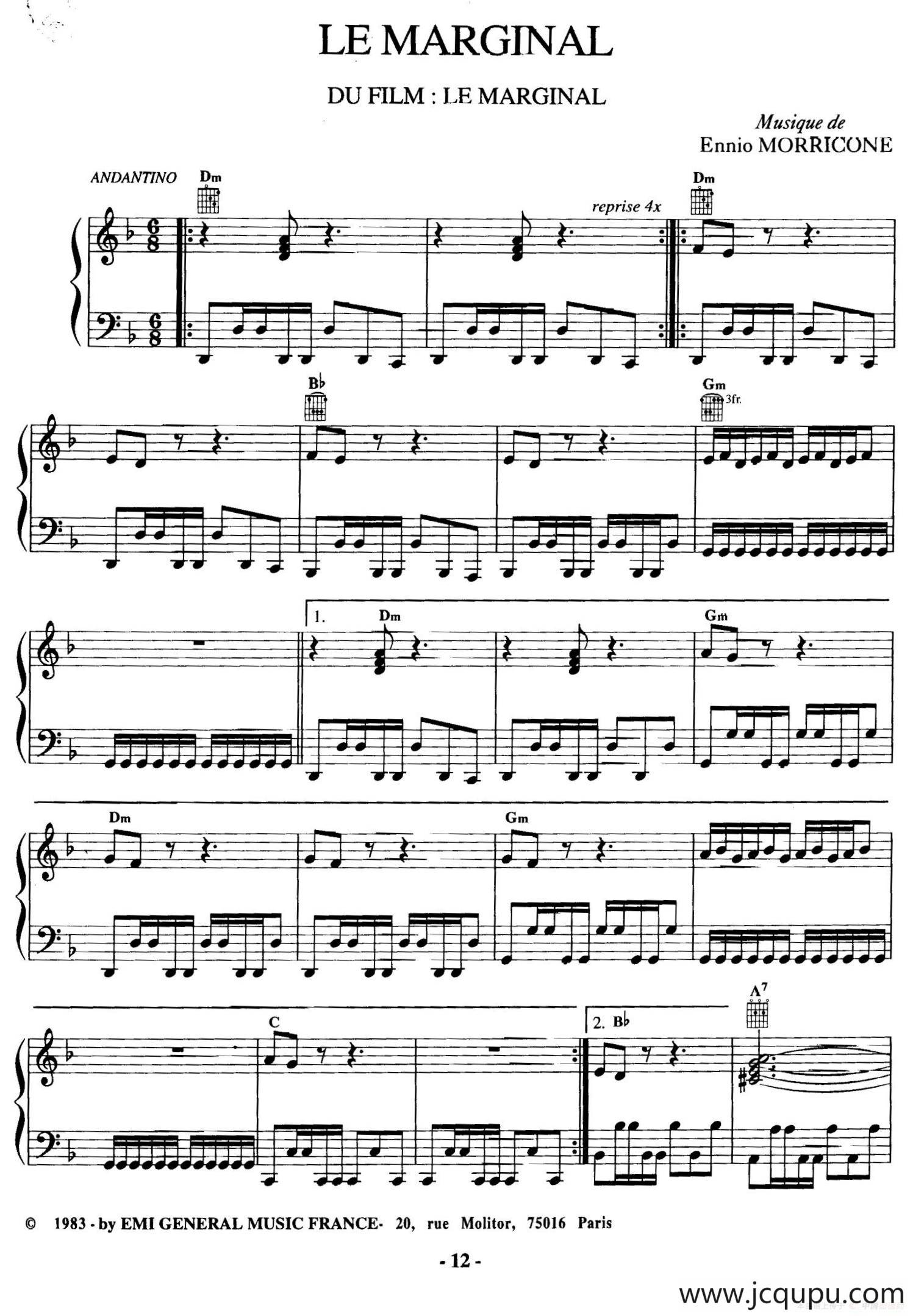 电影配乐大师莫瑞康最佳20首钢琴谱（Best of Ennio Morricone·3）简谱