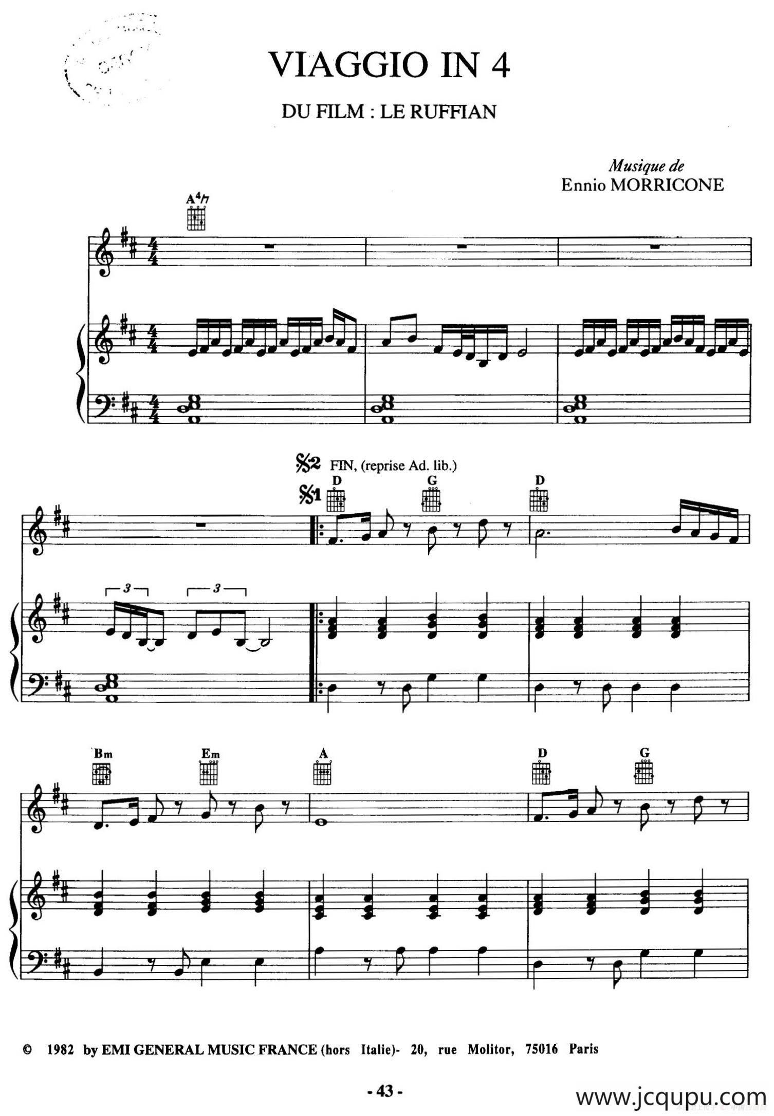 电影配乐大师莫瑞康最佳20首钢琴谱（Best of Ennio Morricone·13）简谱