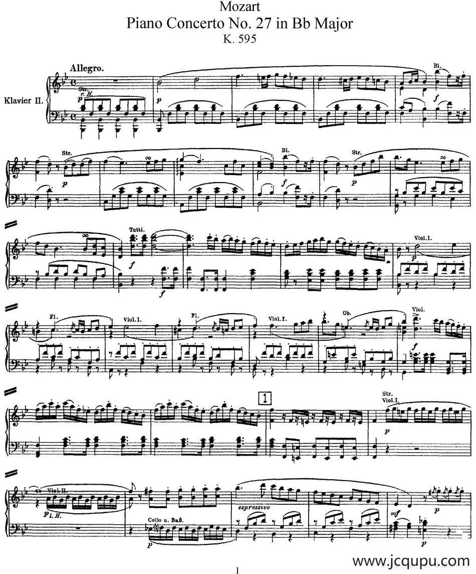 二十八部钢琴协奏曲 No.27（P1-15）简谱