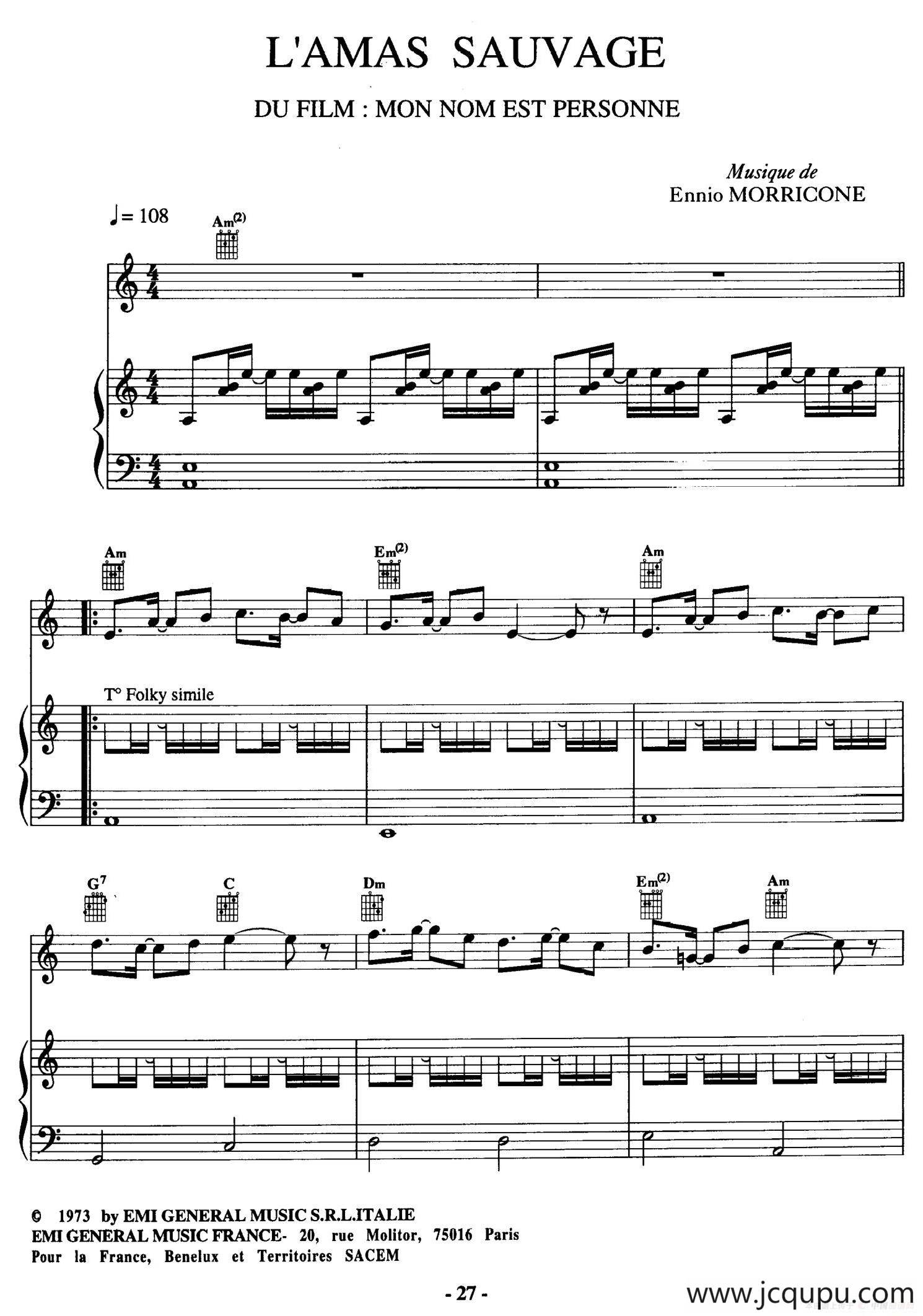 电影配乐大师莫瑞康最佳20首钢琴谱（Best of Ennio Morricone·8）简谱