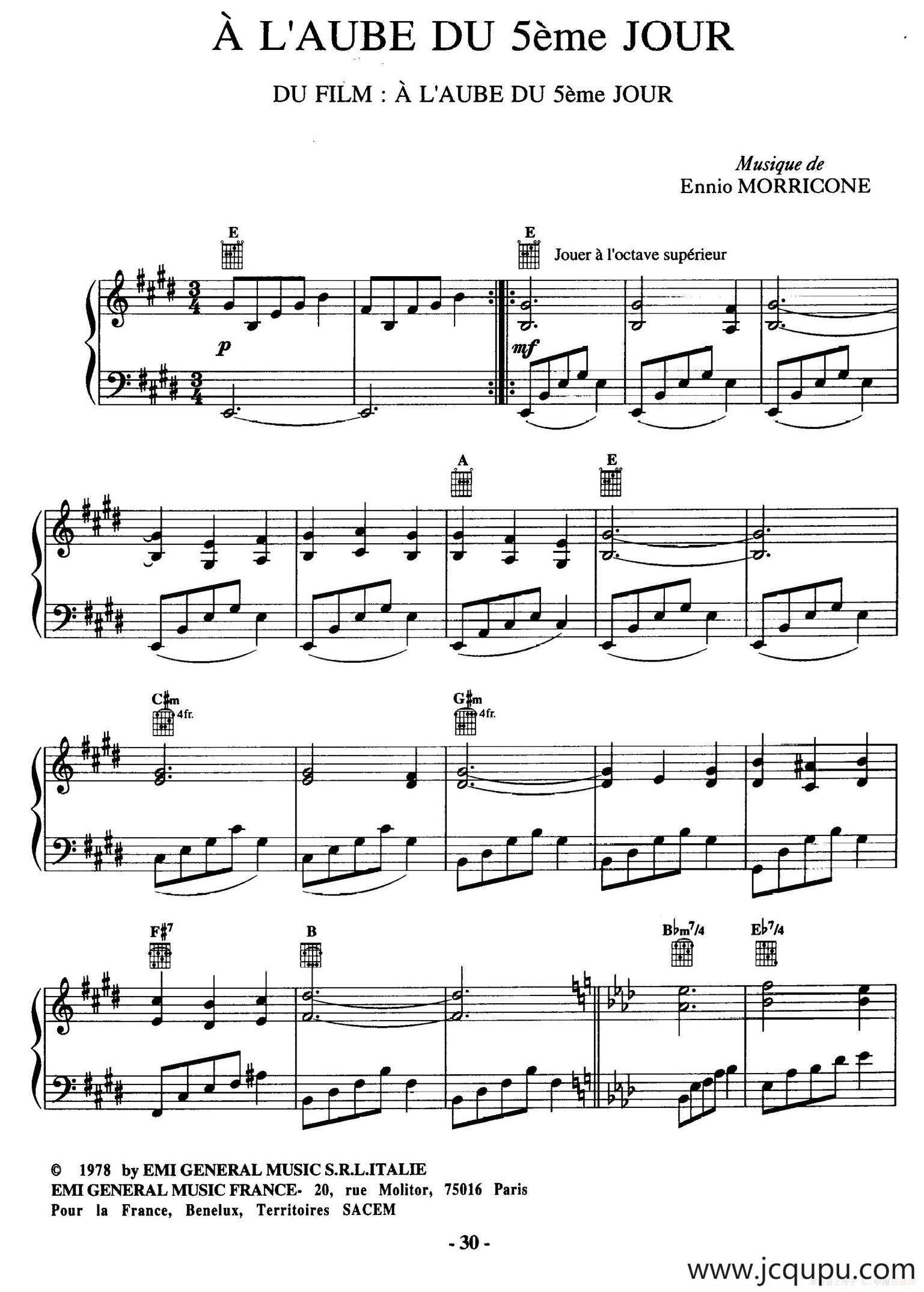 电影配乐大师莫瑞康最佳20首钢琴谱（Best of Ennio Morricone·9）简谱