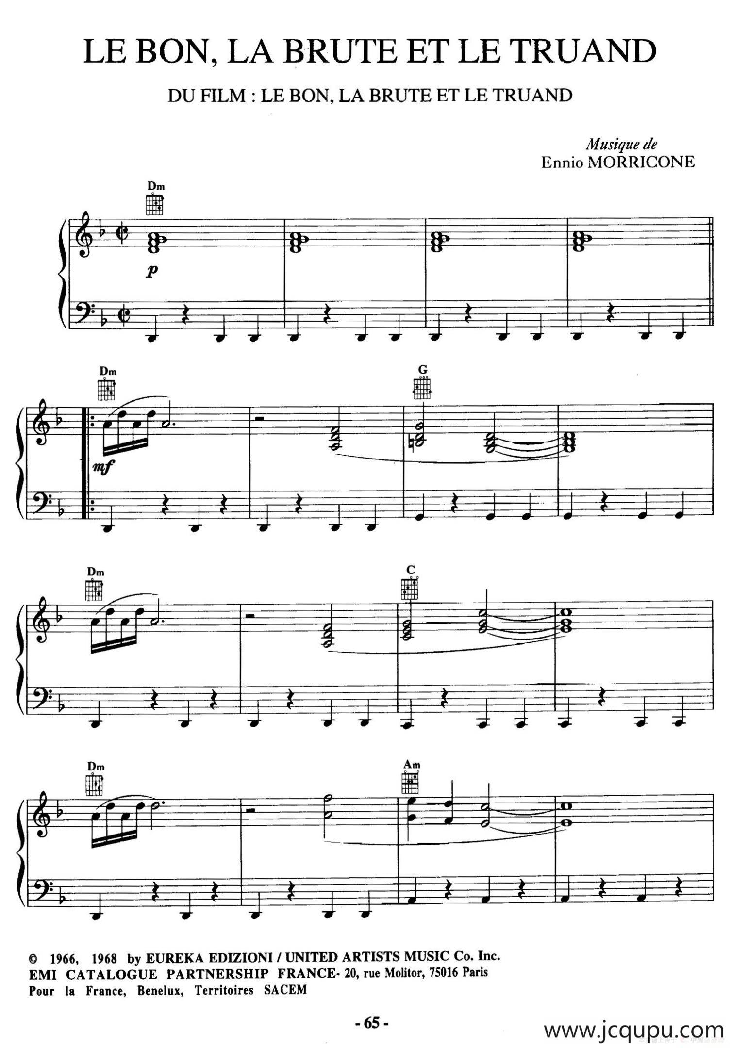 电影配乐大师莫瑞康最佳20首钢琴谱（Best of Ennio Morricone·20）简谱