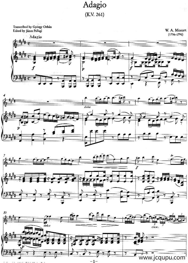 Adagio（小提琴+钢琴伴奏）简谱