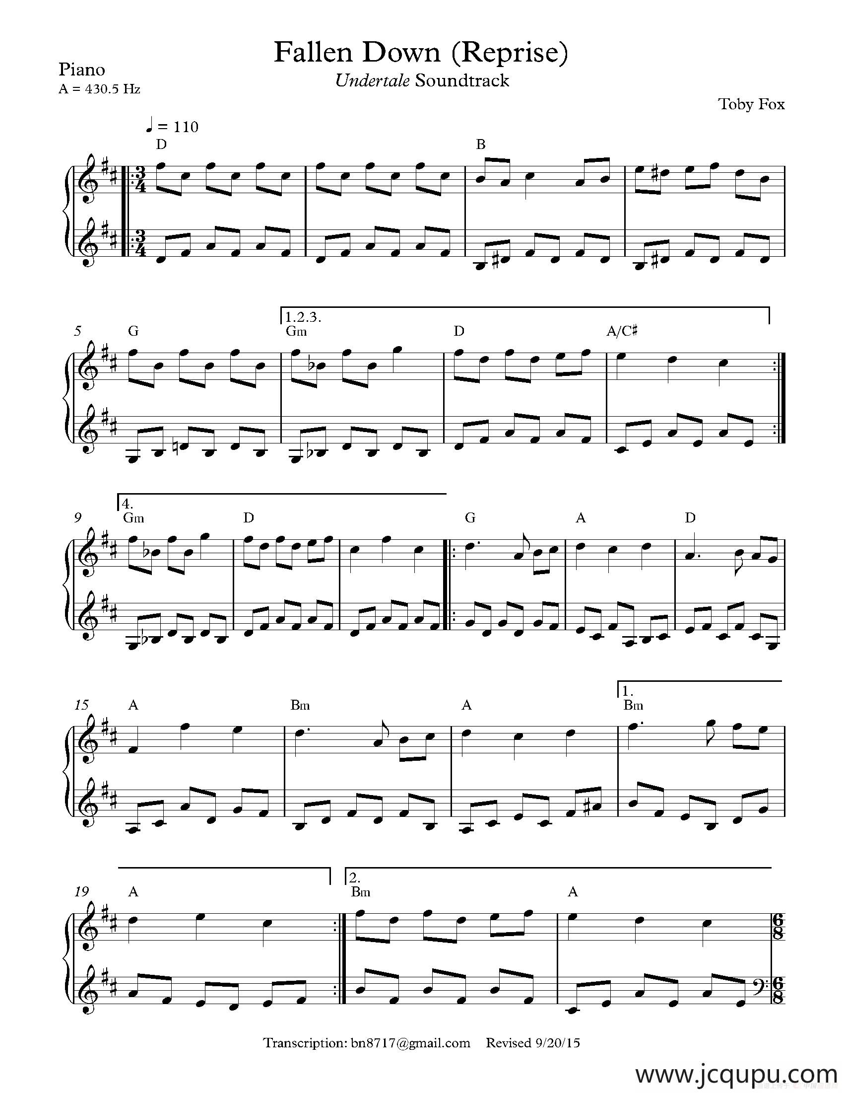 Fallen Down (Reprise)简谱