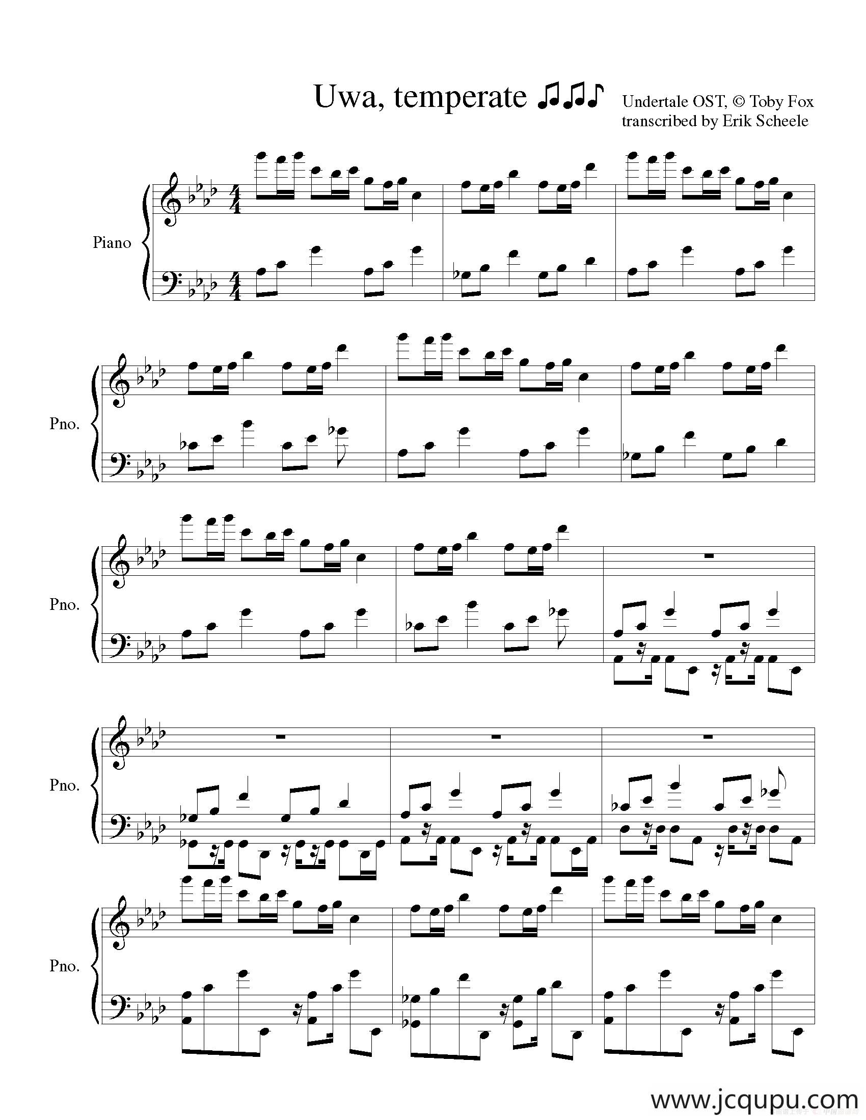 Uwa So Temperate简谱