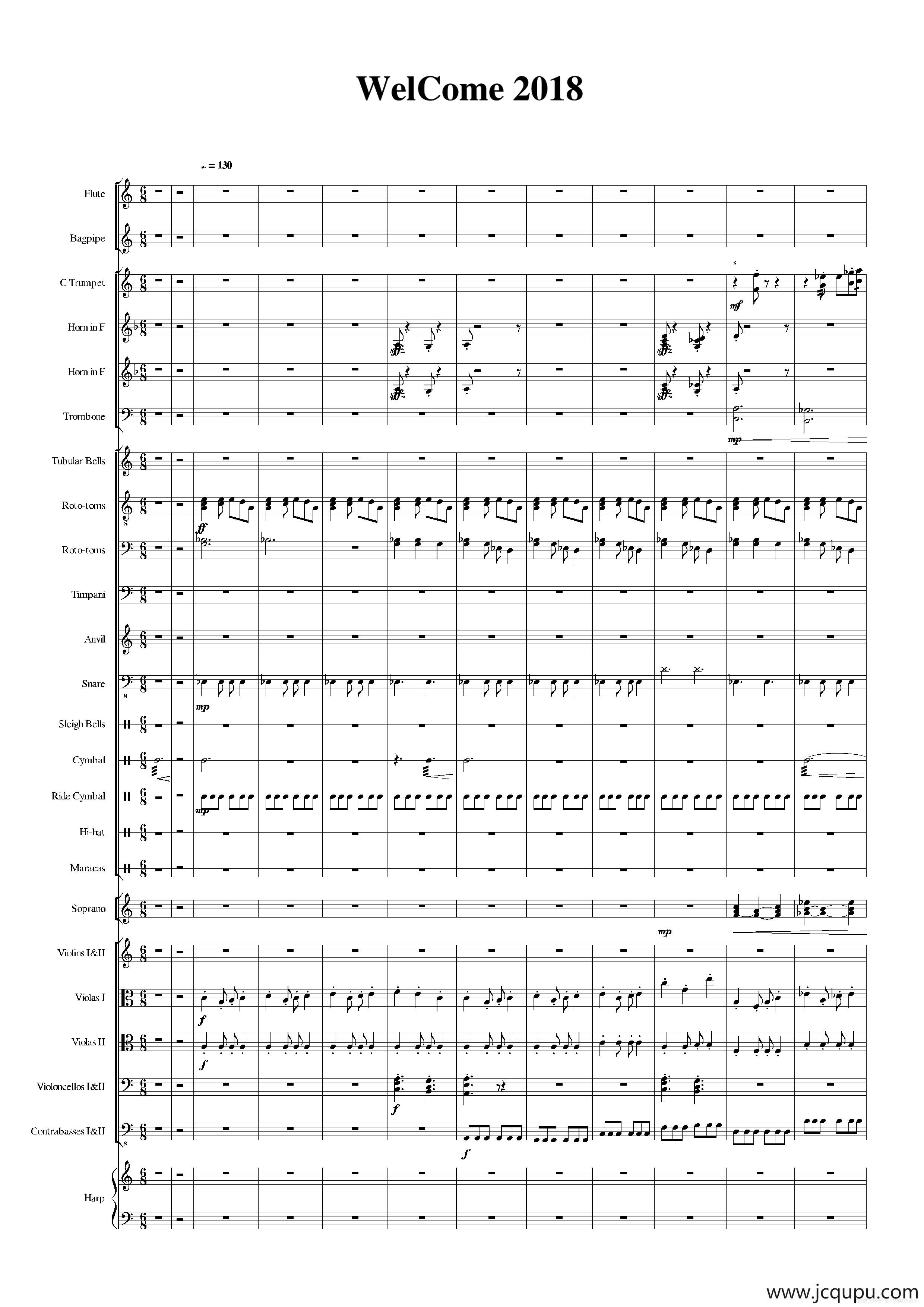WelCome 2018（大型管弦乐合奏）简谱