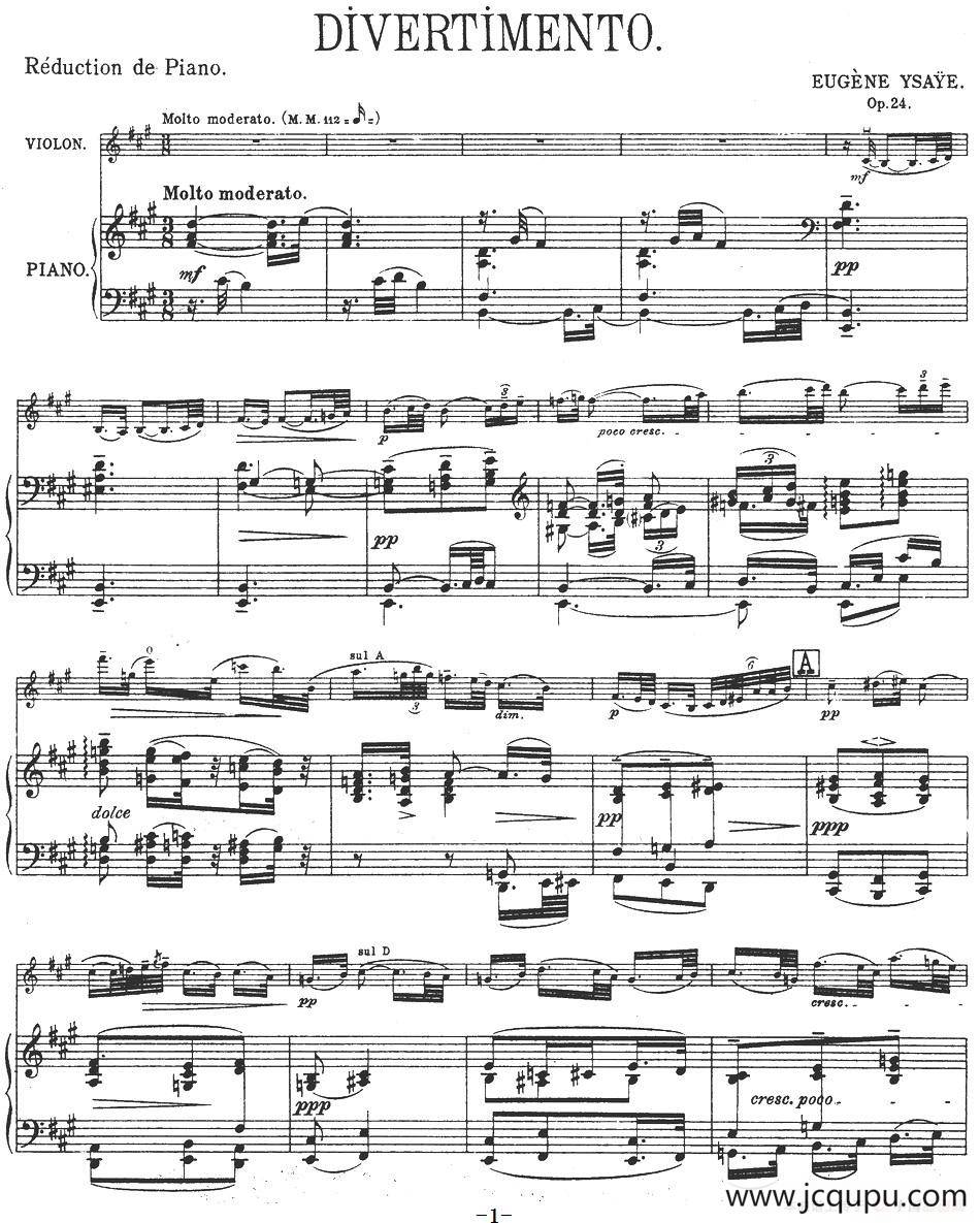 伊萨伊作品集：Divertimento（小提琴+钢琴伴奏）简谱