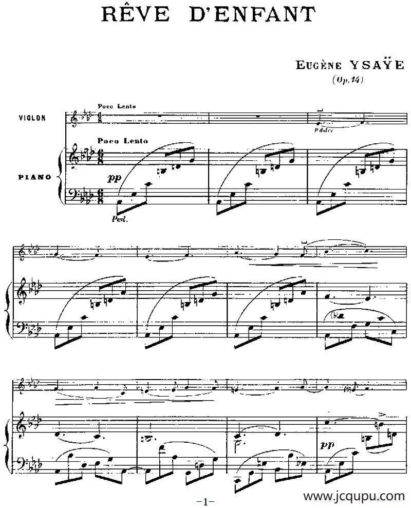 伊萨伊作品集：Reve D‘enfant（小提琴+钢琴伴奏）简谱