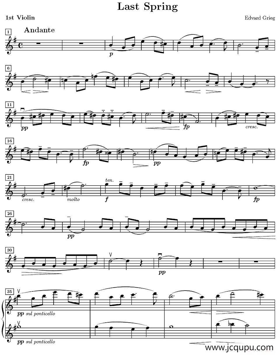 Last spring（逝去的春天、第一小提琴分谱）简谱