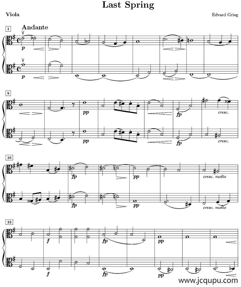 Last spring（逝去的春天、中提琴分谱）简谱