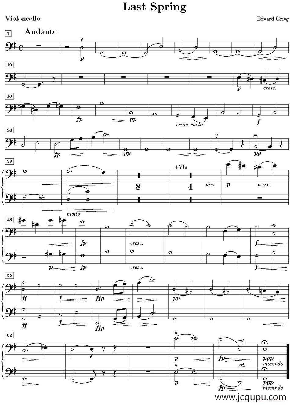 Last spring（逝去的春天、大提琴分谱）简谱