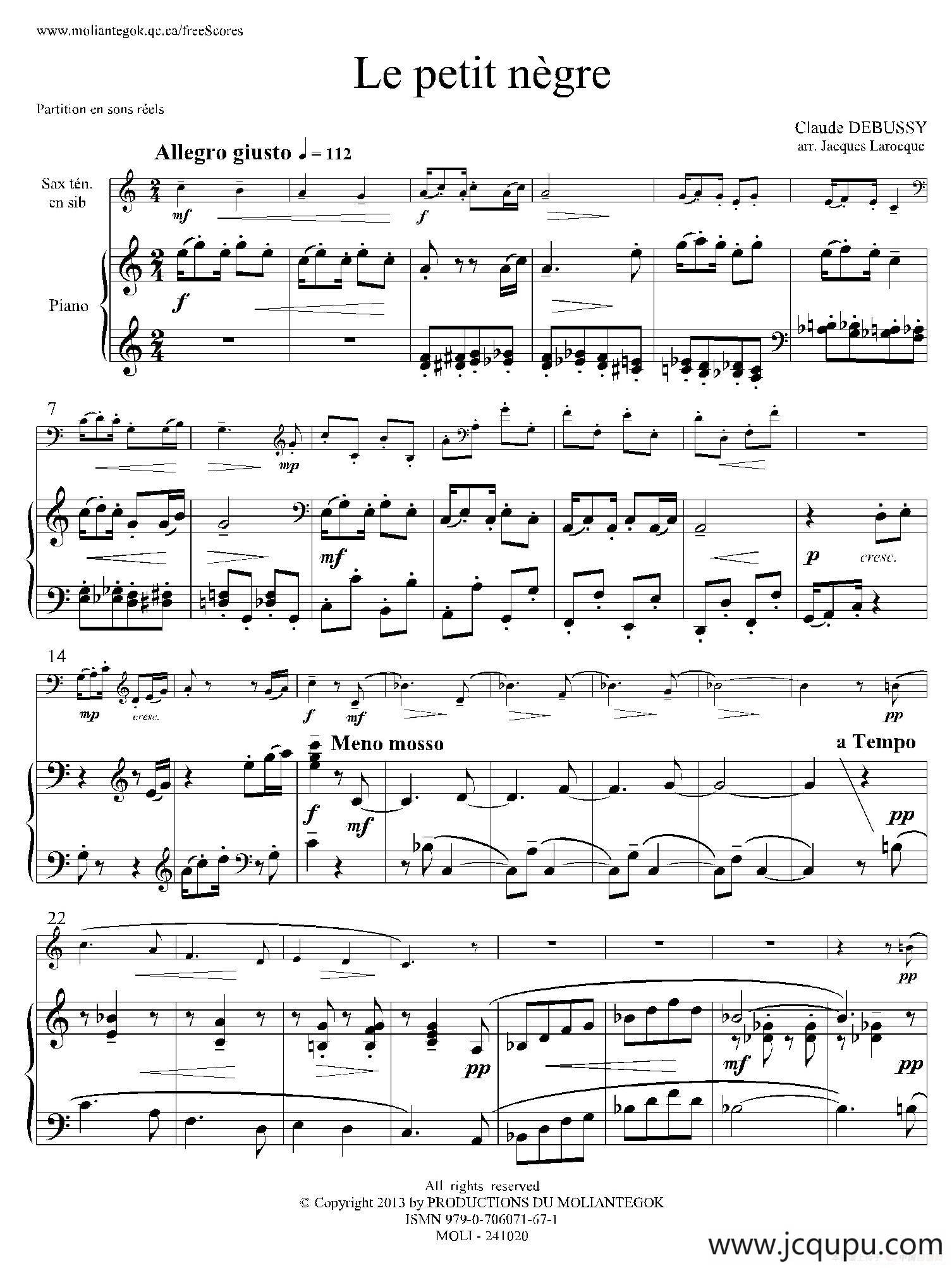 小黑人（次中音萨克斯+钢琴伴奏）简谱