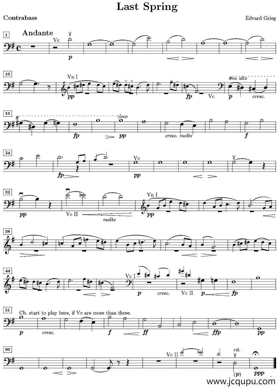 Last spring（逝去的春天、低音大提琴分谱）简谱