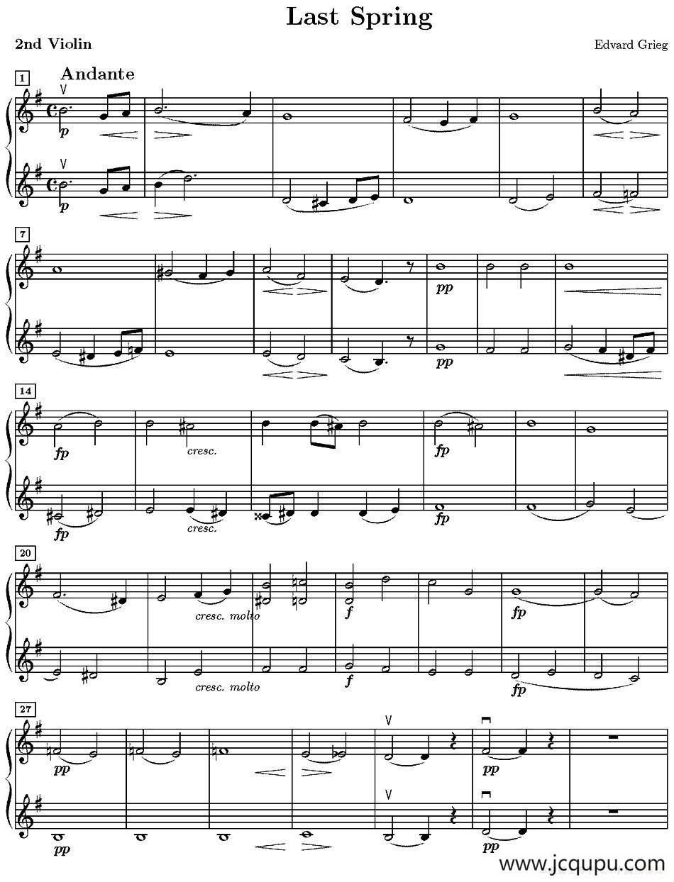 Last spring（逝去的春天、第二小提琴分谱）简谱
