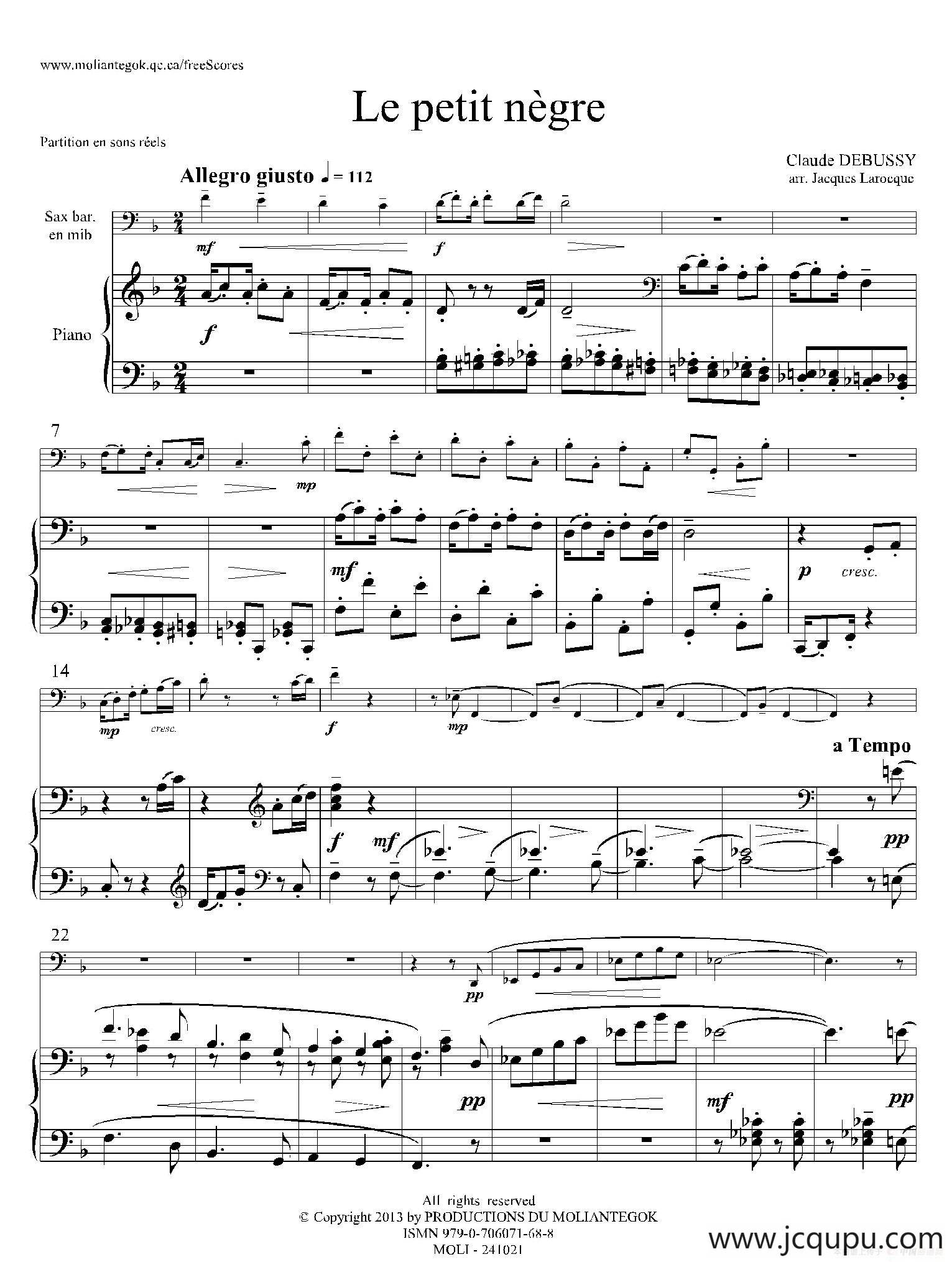 小黑人（上低音萨克斯+钢琴伴奏）简谱