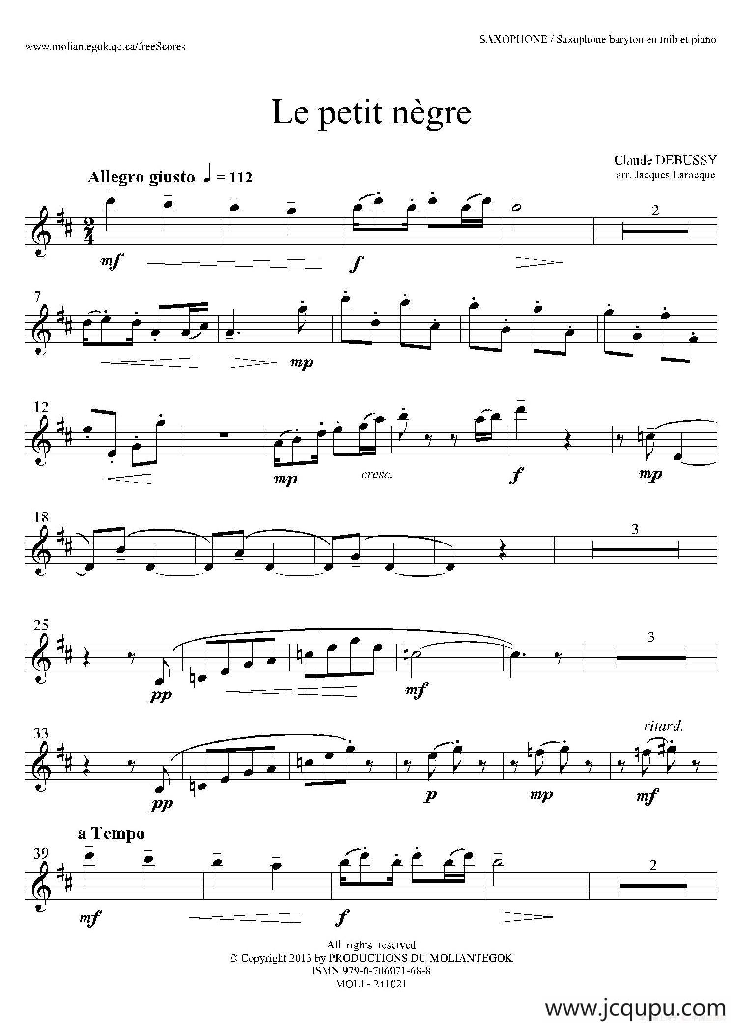 小黑人（上低音萨克斯）简谱