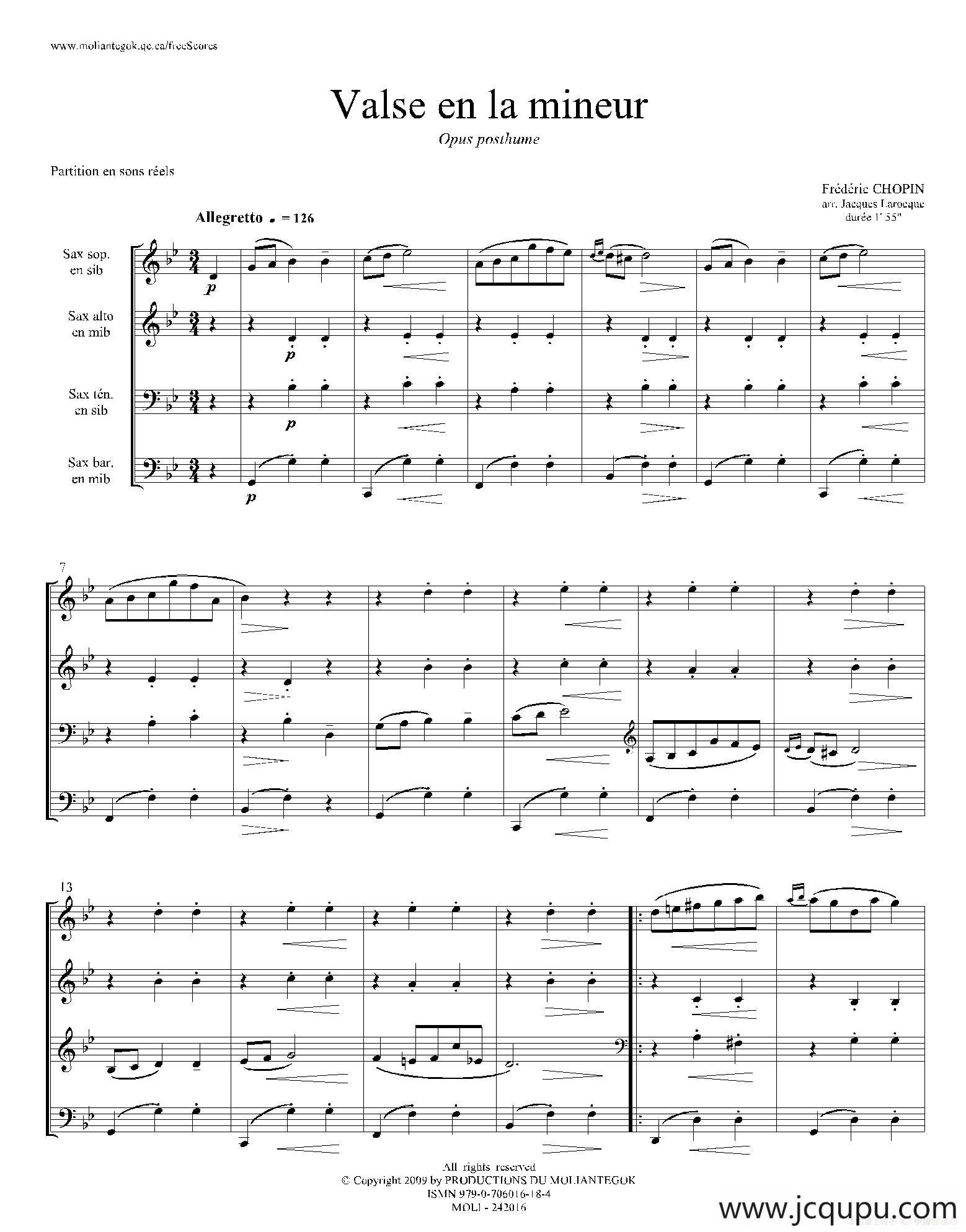 a小调圆舞曲 B.150（四重奏总谱）简谱