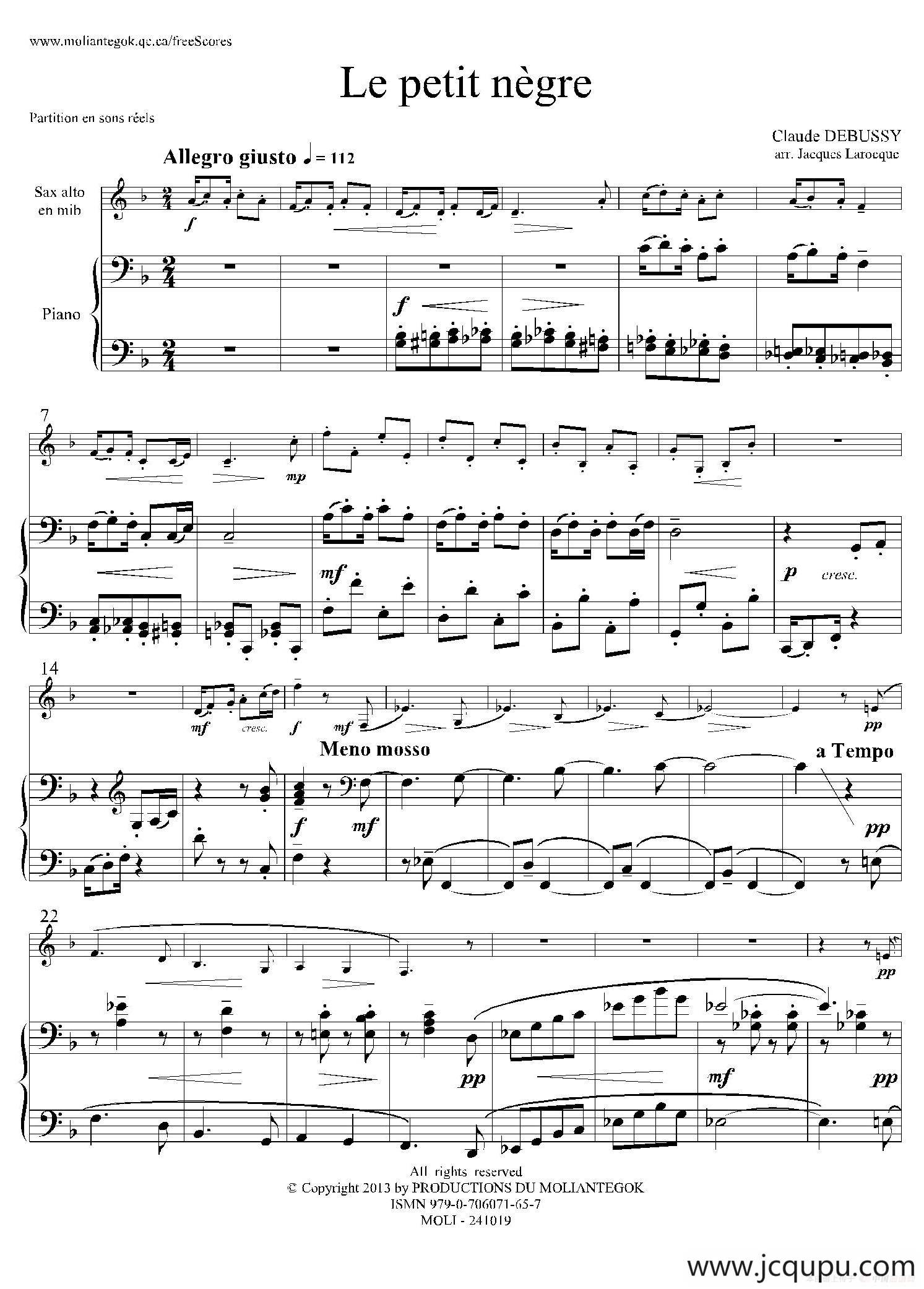 小黑人（中音萨克斯+钢琴伴奏）简谱