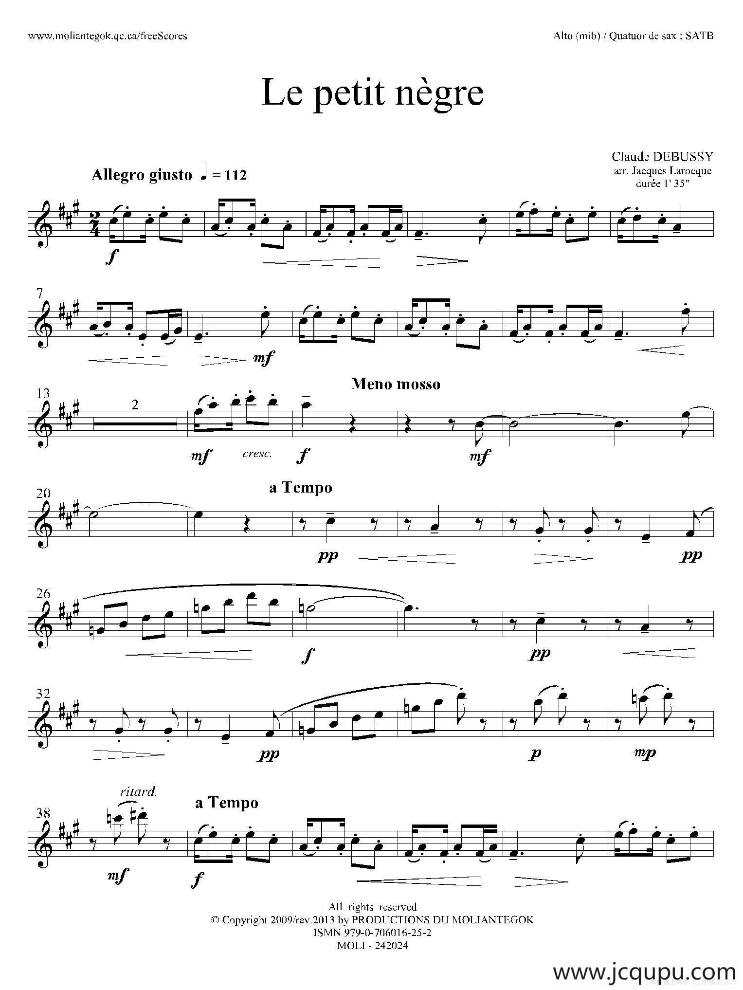 小黑人（四重奏中音萨克斯分谱）简谱