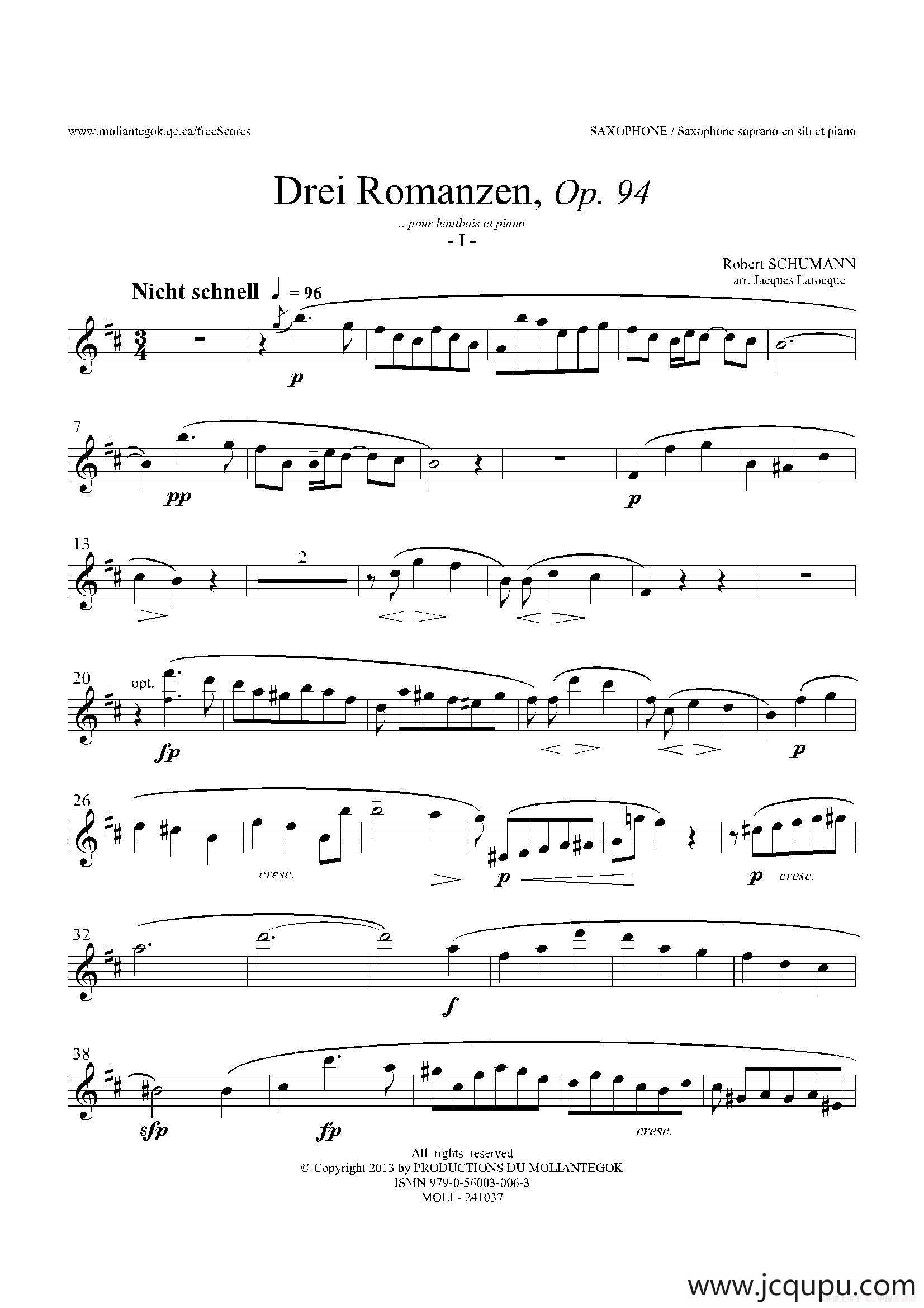 三首浪漫曲 Op.94（高音萨克斯）简谱