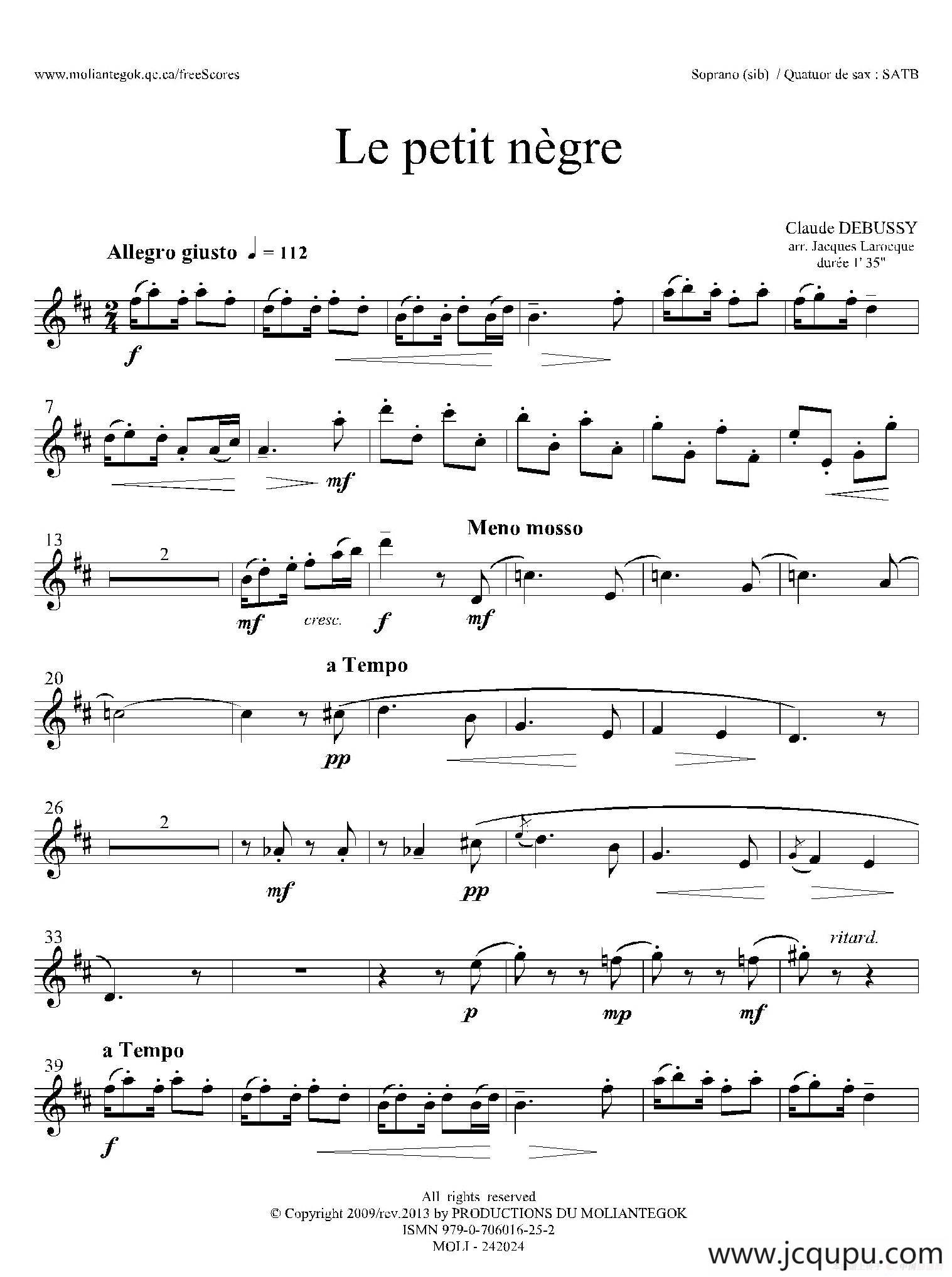 小黑人（四重奏高音萨克斯分谱）简谱