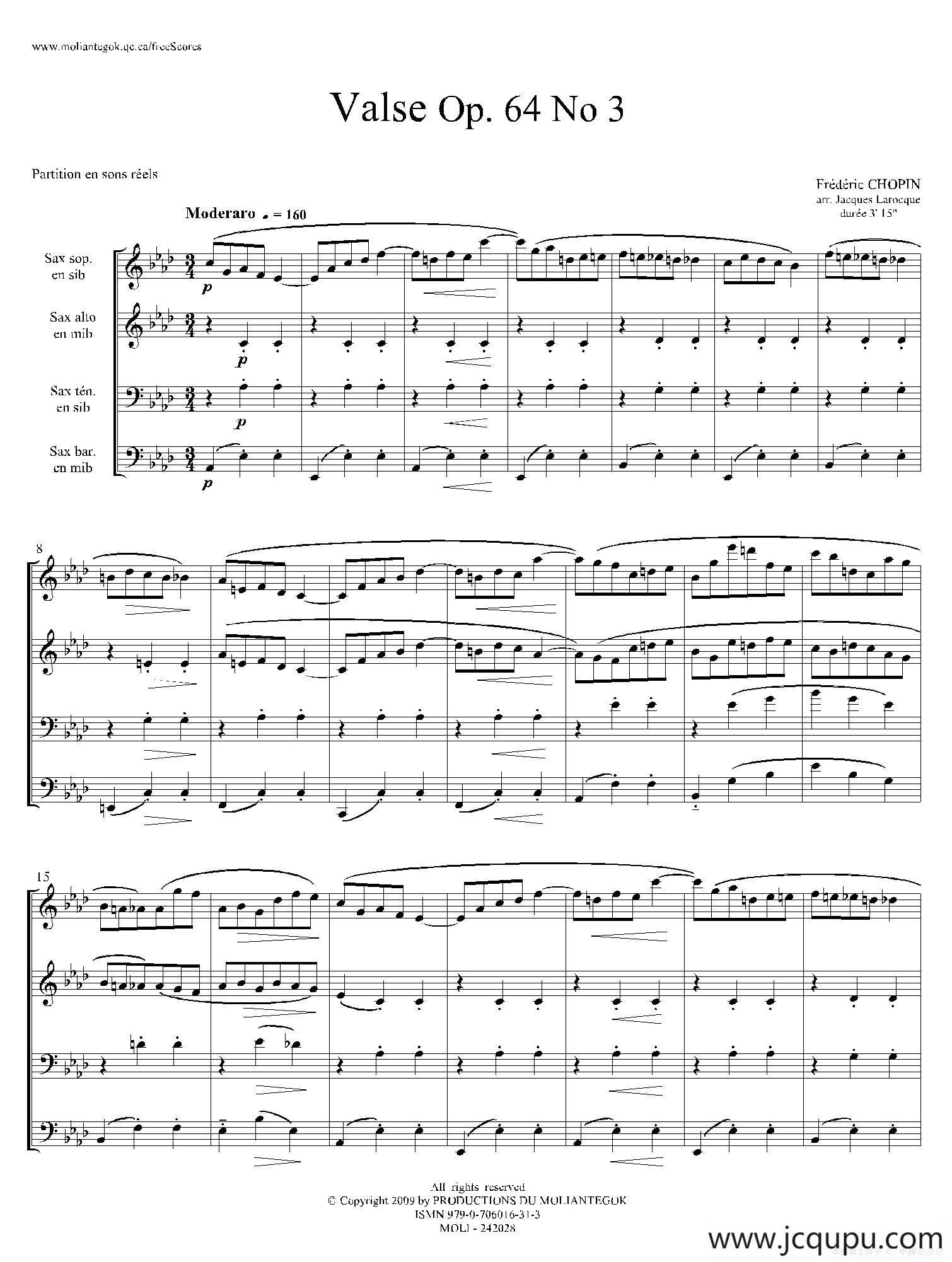 降A大调圆舞曲 Op.64 No.3（四重奏）简谱