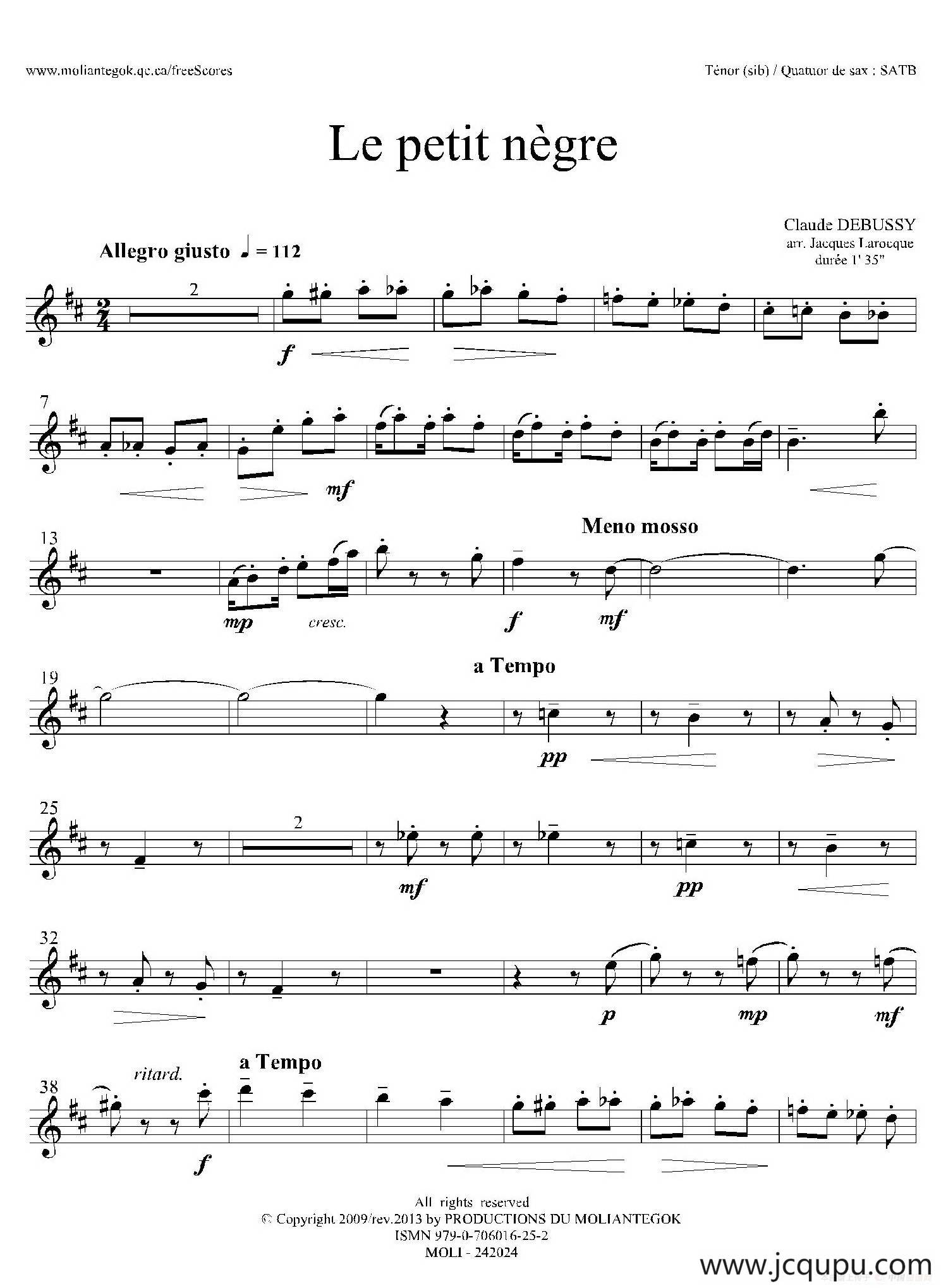 小黑人（四重奏次中音萨克斯分谱）简谱