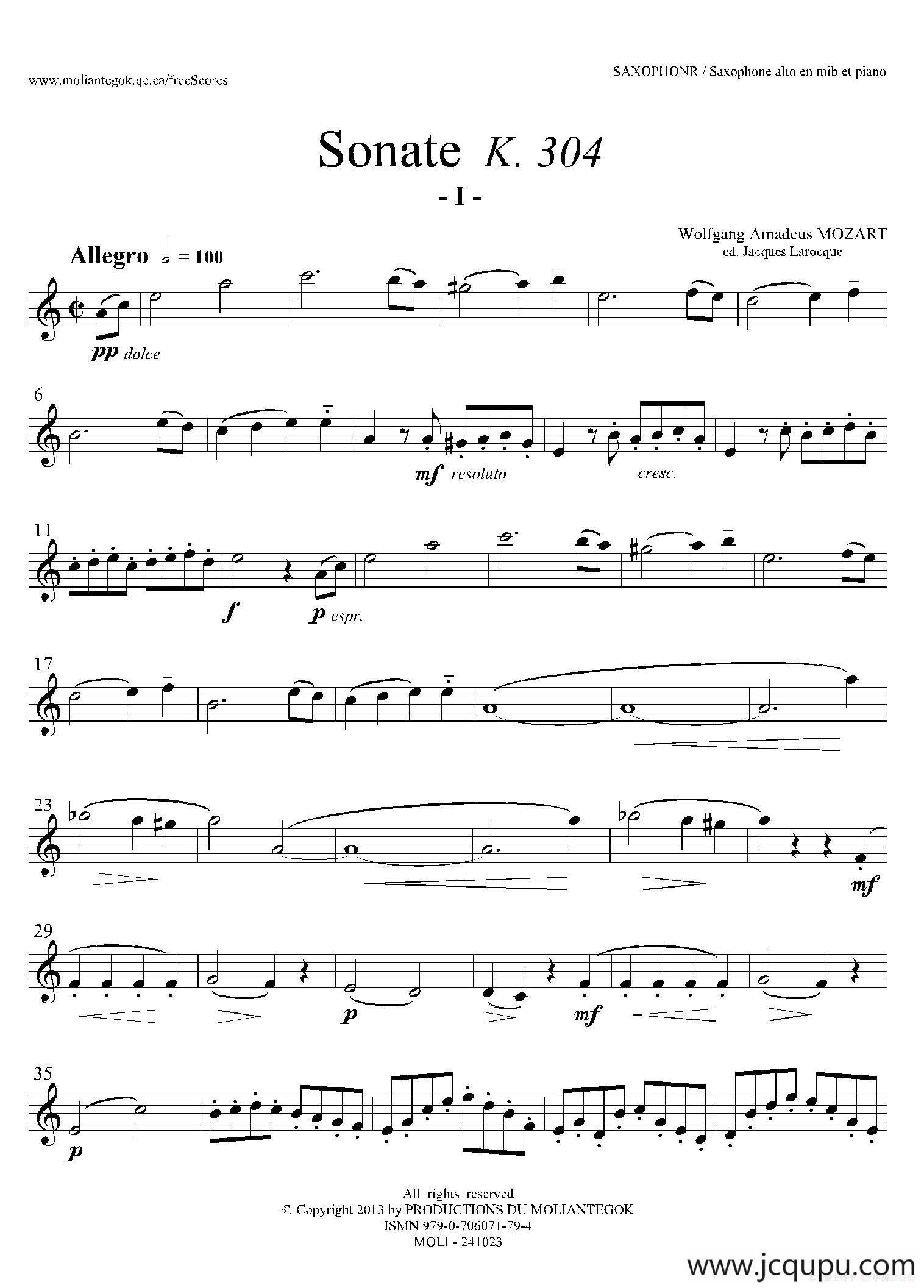 奏鸣曲 Op.304（中音萨克斯）简谱