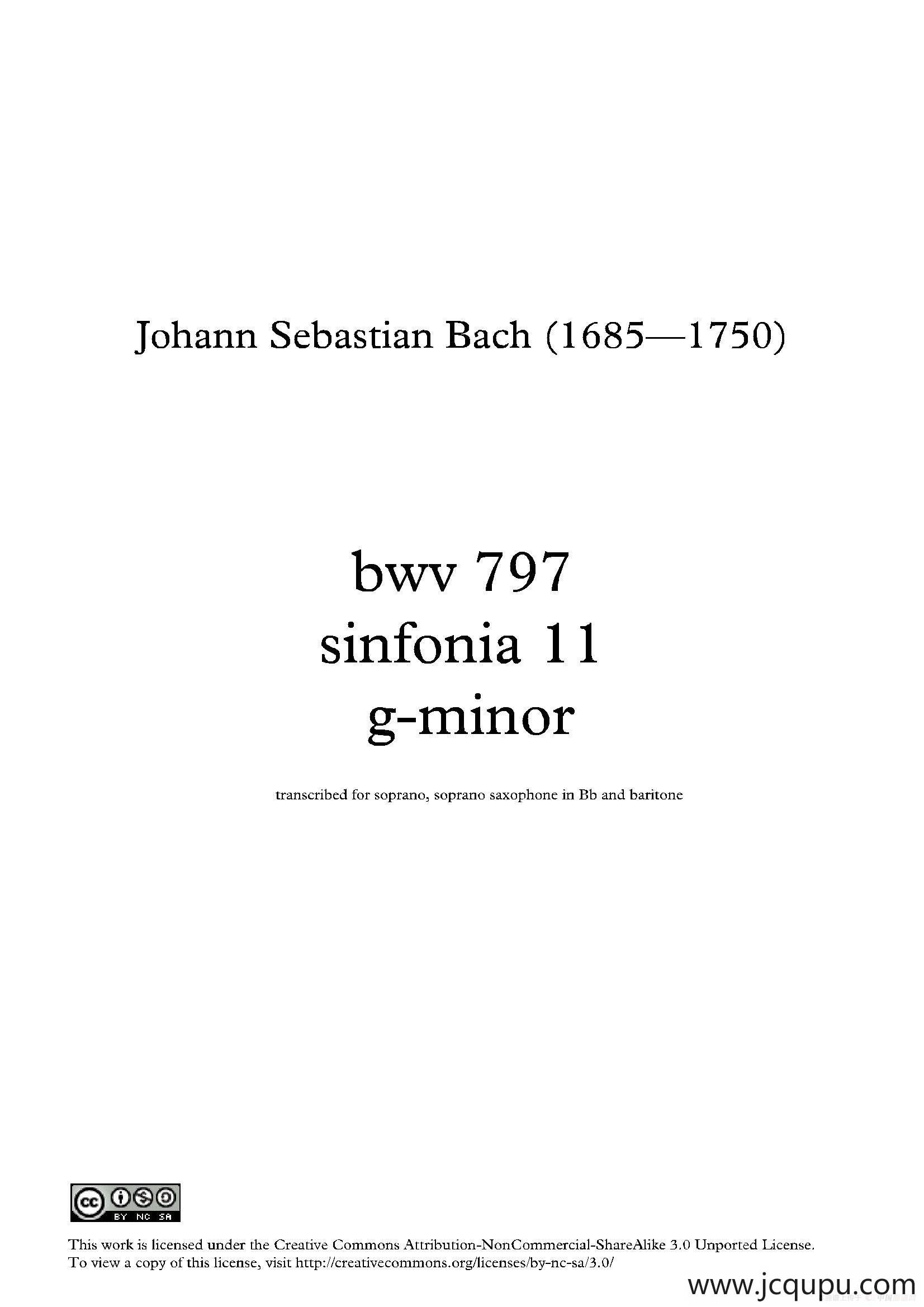 g小调序曲11 BWV 797（三重奏）简谱