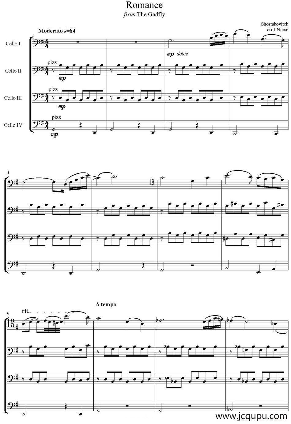 Romance（大提琴四重奏）简谱