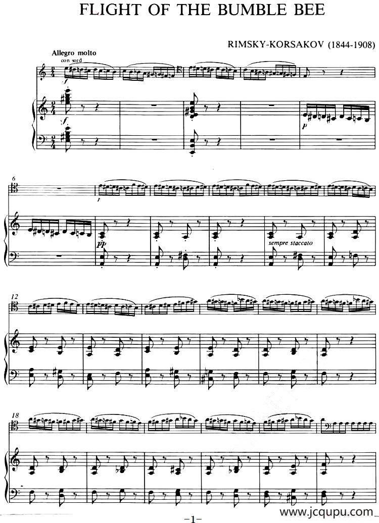 FLIGHT OF THE BUMBLE BEE 野蜂飞舞（小提琴+钢琴伴奏）简谱