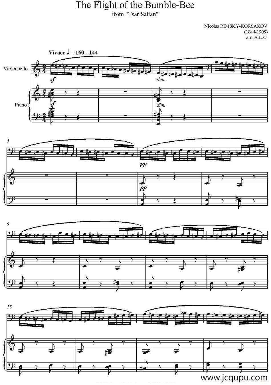 The Flight of the Bumble-Bee（大提琴+钢琴伴奏）简谱