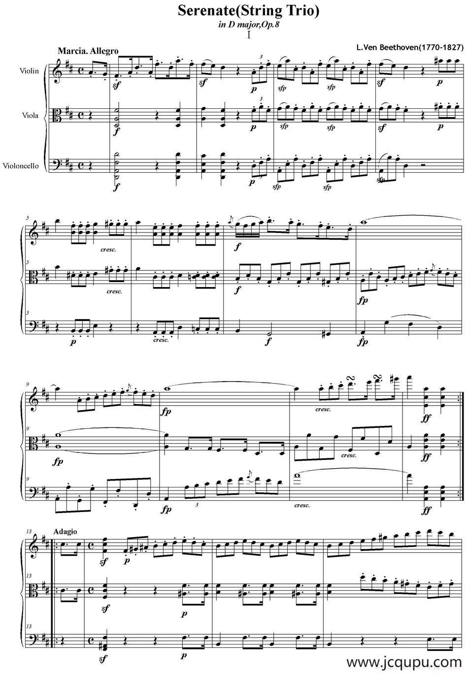 Serenate（String Trio）（D大调弦乐三重奏Op.8,I）简谱