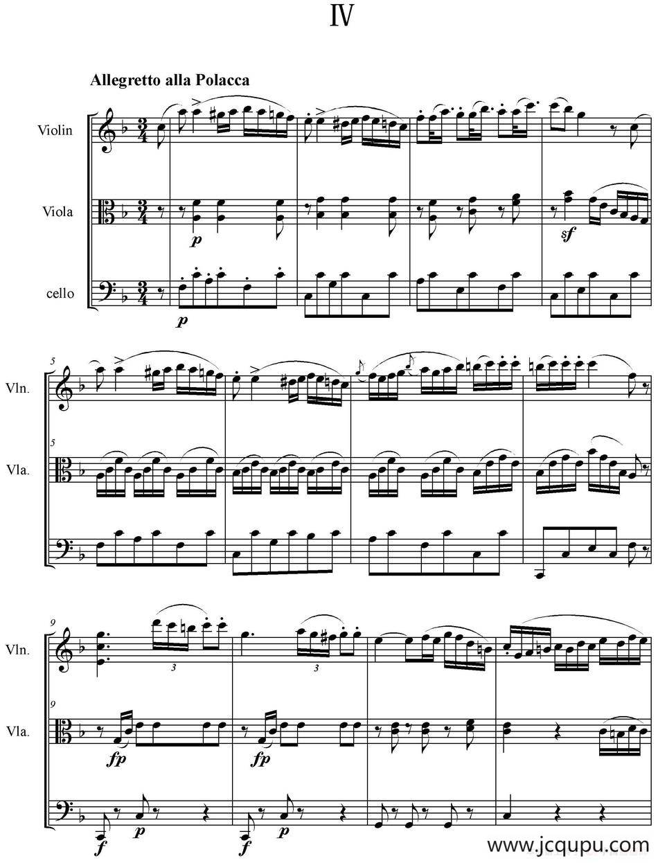 Serenate（String Trio）（D大调弦乐三重奏Op.8,IV）简谱