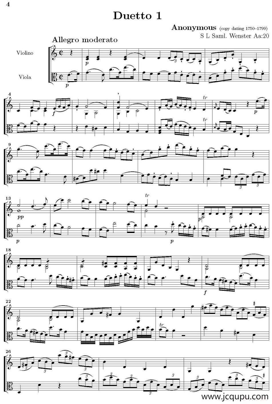 Duetto 1（小提琴+中提琴）简谱