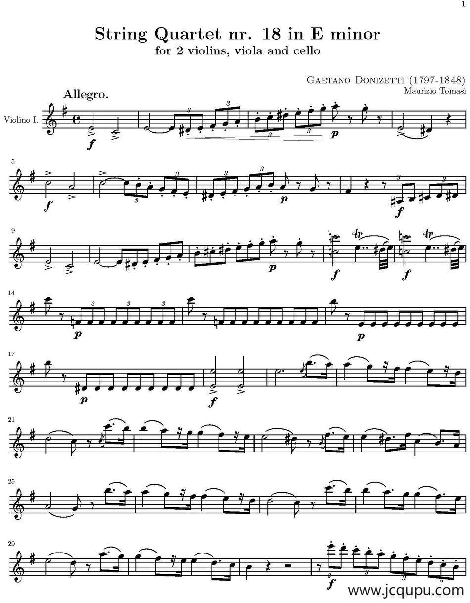 String Quartet nr.18 in E minor（E小调弦乐四重奏）（第一小提琴分谱）简谱