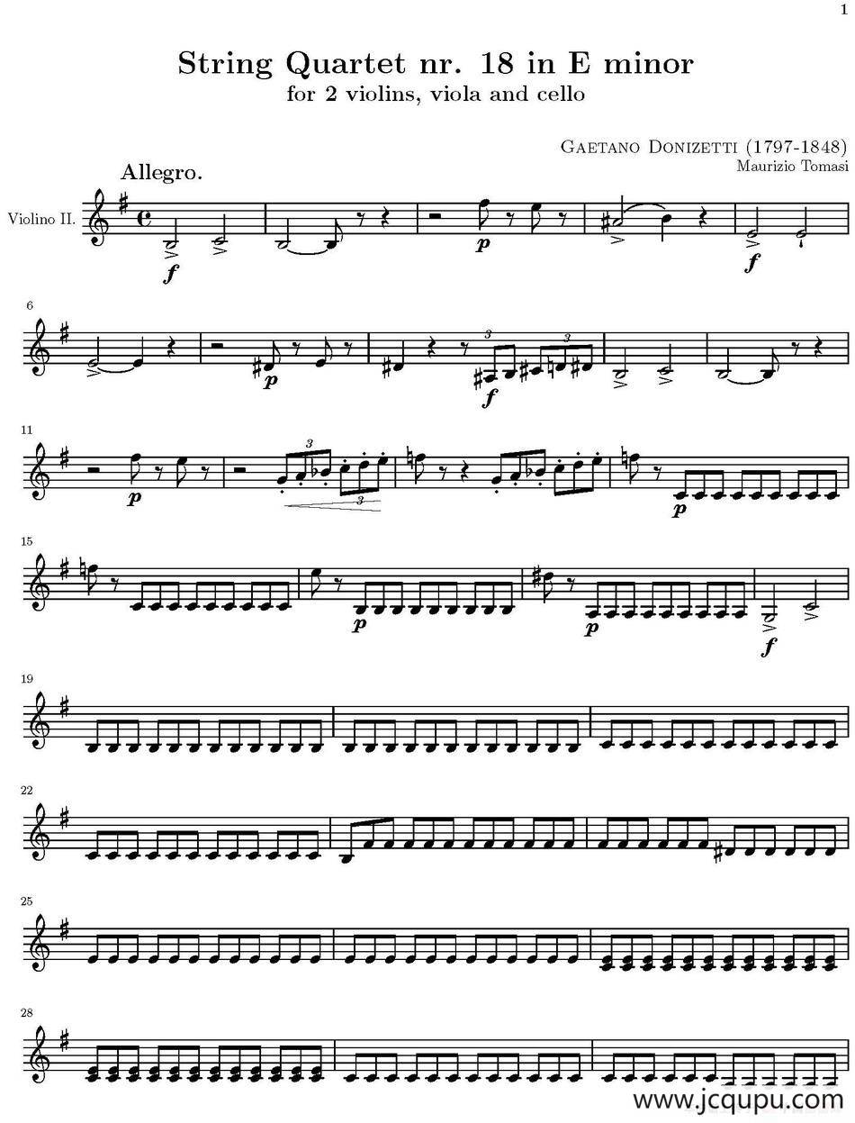 String Quartet nr.18 in E minor（E小调弦乐四重奏）（第二小提琴分谱）简谱