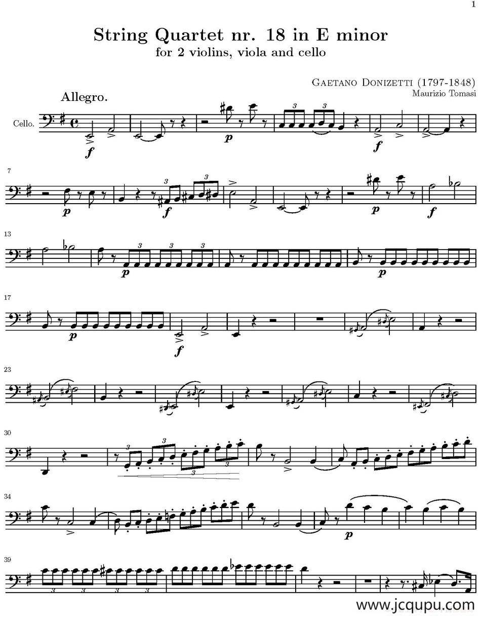 String Quartet nr.18 in E minor（E小调弦乐四重奏）（大提琴分谱）简谱