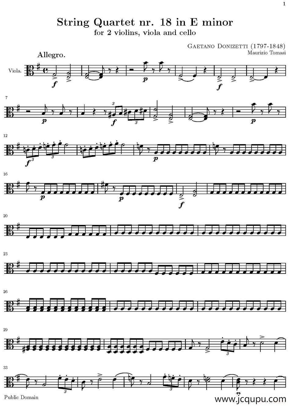 String Quartet nr.18 in E minor（E小调弦乐四重奏）（中提琴分谱）简谱