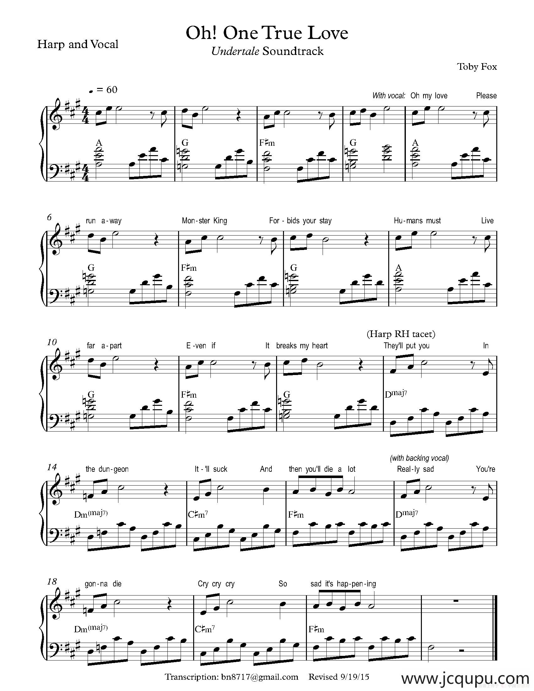 Oh! One True Love简谱