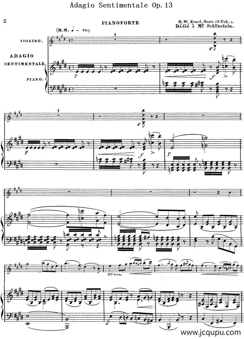 Adagio Sentimentale Op.13（小提琴+钢琴伴奏）简谱