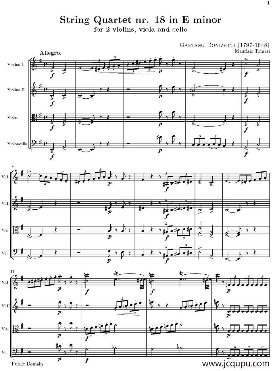 String Quartet nr.18 in E minor（E小调弦乐四重奏、P1-15）简谱