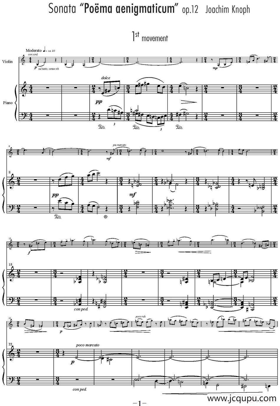 Sonata Poema aenigmaticum（小提琴+钢琴伴奏、1st movement）简谱