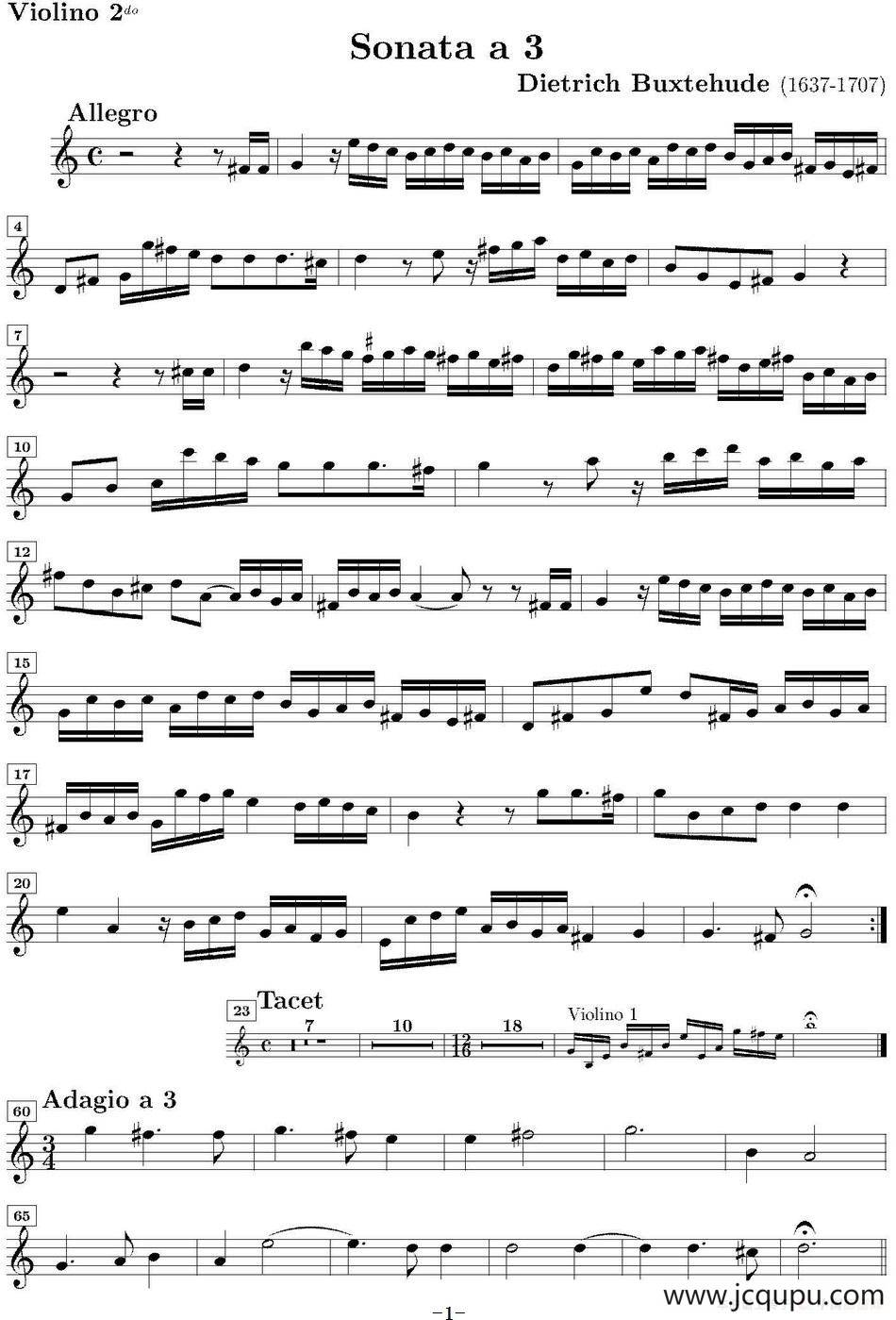 Sonata No.3（第三号小提琴奏鸣曲）（Violino 2分谱）简谱