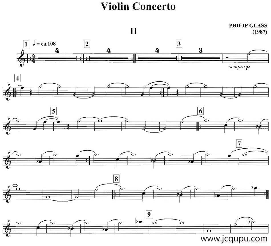 PHILIP GLASS Violin Concerto（格拉斯小提琴协奏曲II）简谱