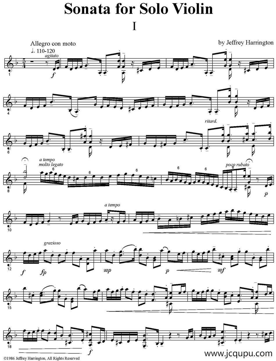 Sonata for Solo violin（小提琴奏鸣曲、I）简谱